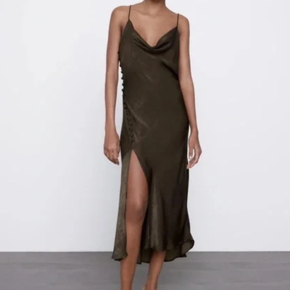 ZARA brown satin maxi dress - Picture 3 of 6